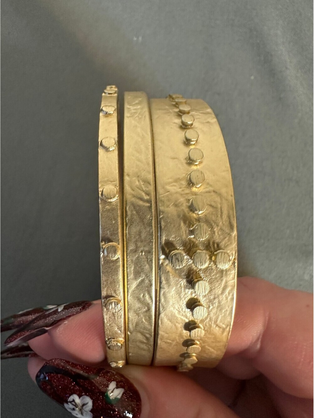 Gold Bracelets Set Of Three With Circular Detail